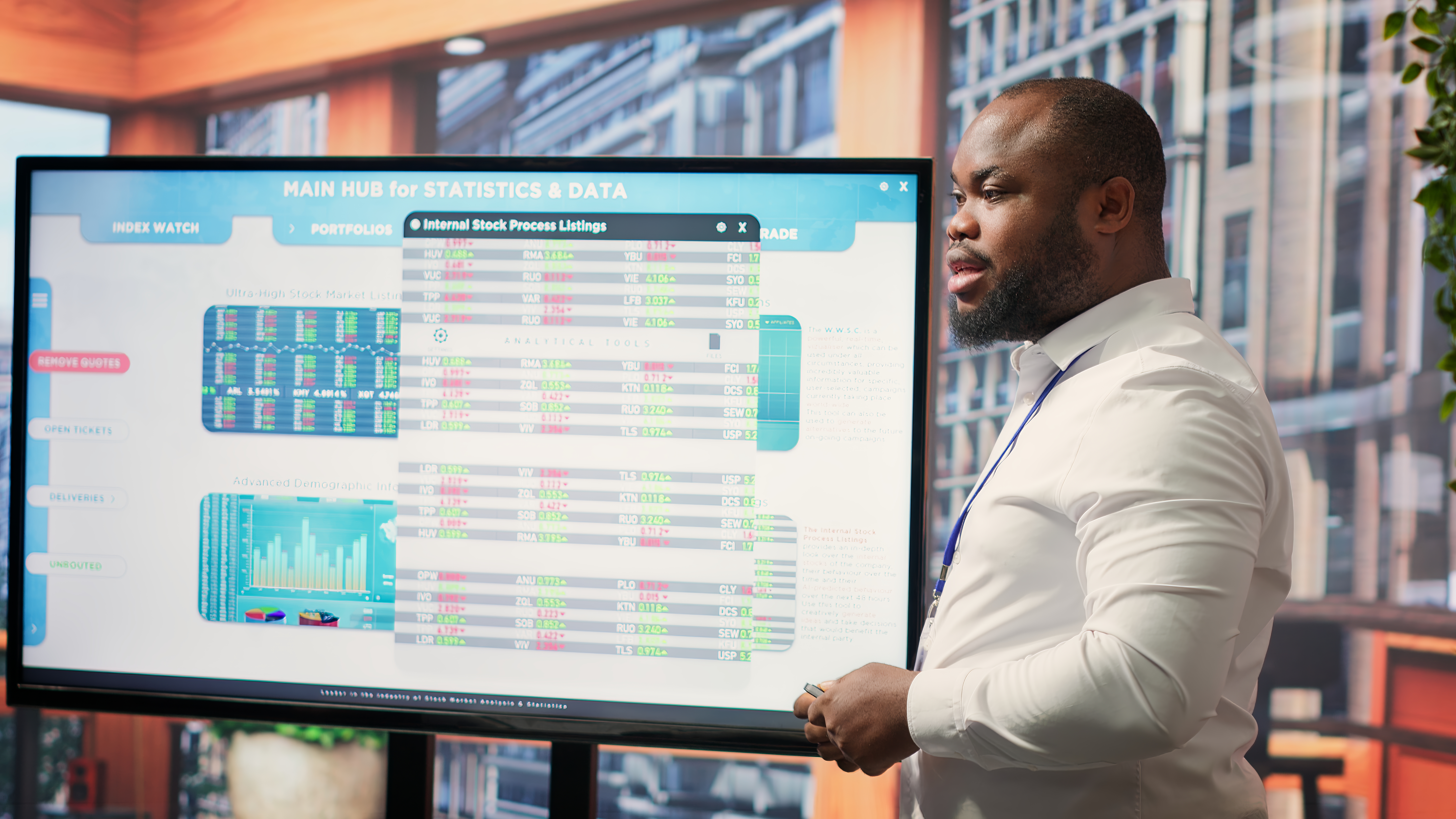 Business consultant reviewing ERP dashboard and financial KPIs
